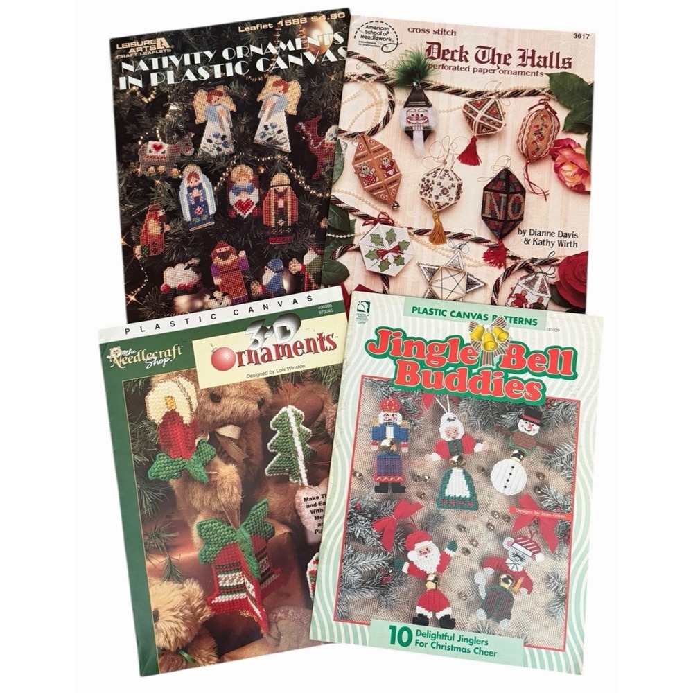 Christmas Ornaments 3D Plastic Canvas Pattern Instruction Books Vintage  Lot 4‎